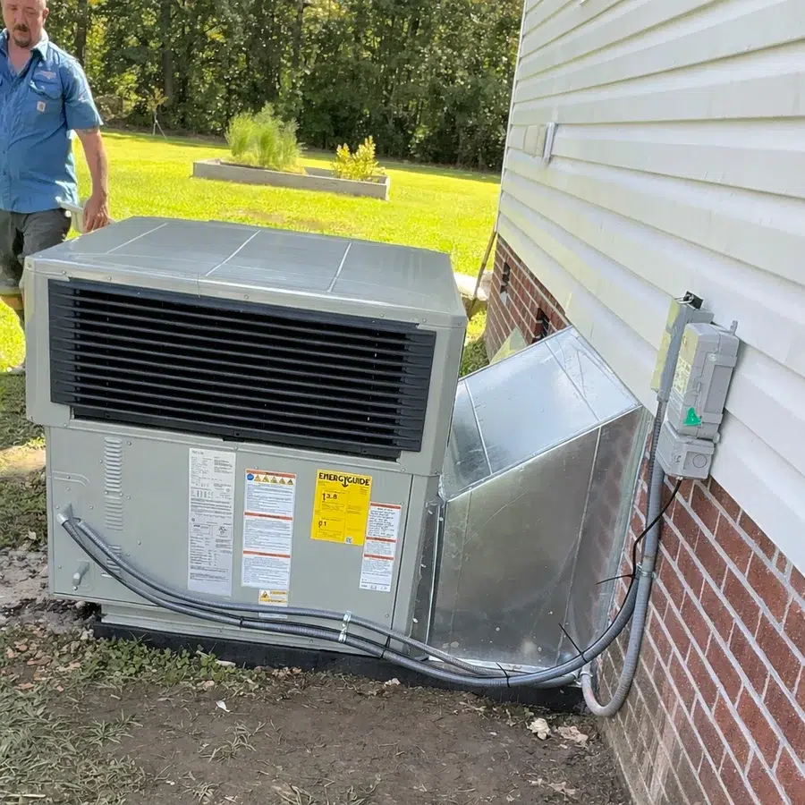 Newly installed outdoor HVAC unit in Wilson, NC.