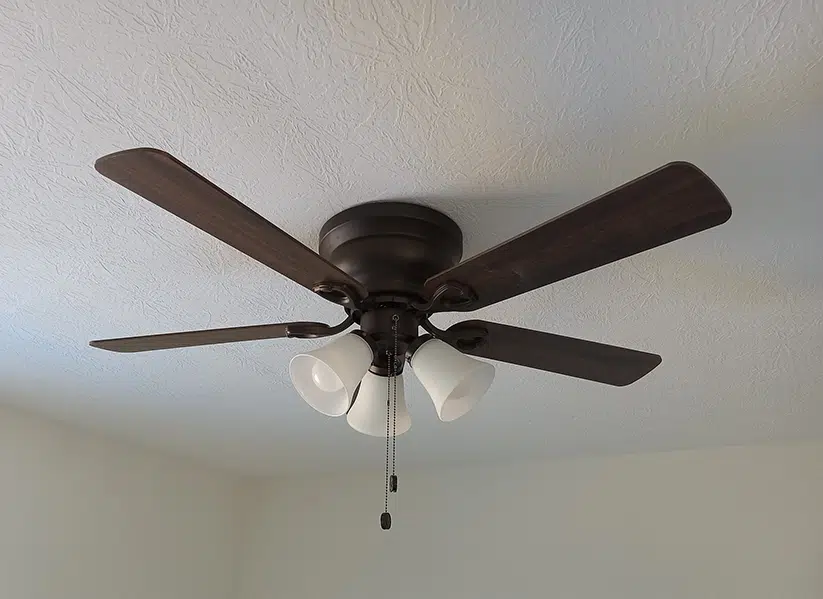 Ceiling fan with light fixture installed for improved air circulation in a Wilson, North Carolina home.