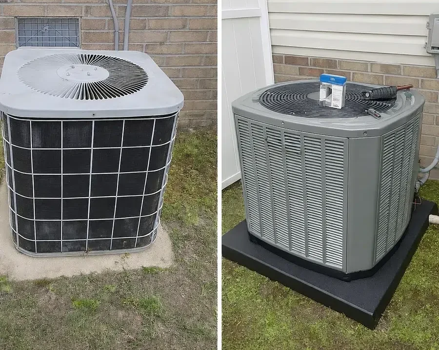 Before-and-after comparison of a heat pump system replacement in Wilson, NC